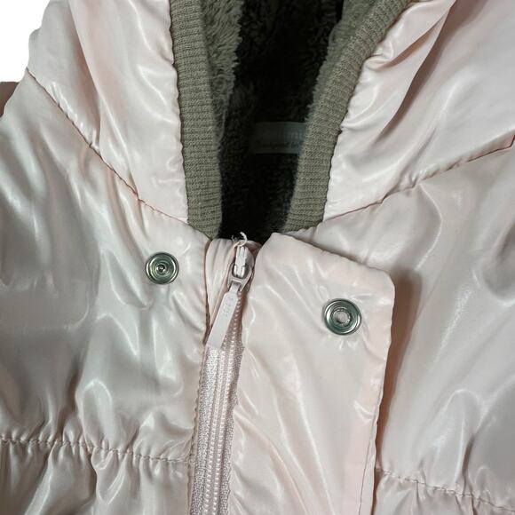 CATIMINI Pink Brown Fleece Lined Full Zip Snap Hooded Snow Suit Girls Size 18 M - Picture 4 of 7